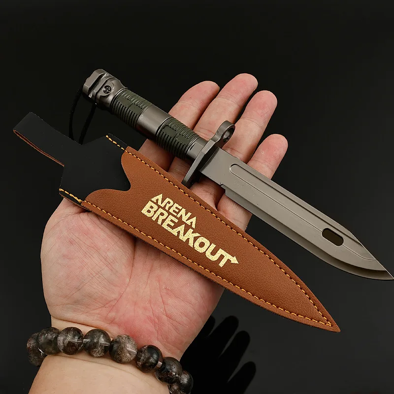 20cm/7.87in Arena Breakout Game Peripheral Figurine M9 Small Knife Leather Cover Version Metal Crafts Ornament Toy for Boy Gift