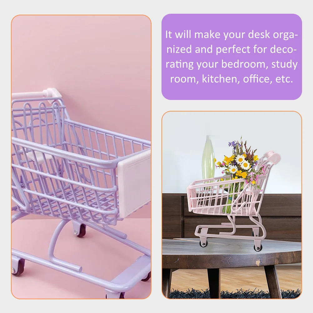

2 Pcs Shopping Cart Ornaments Toy Grocery Boy Child Store Pretend Play Alloy with Wheels