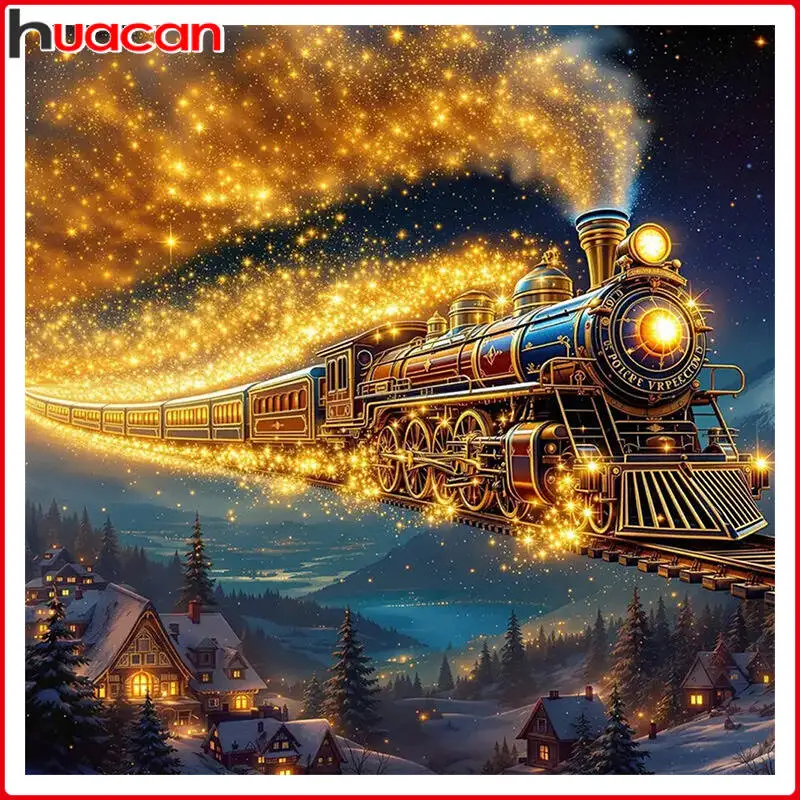 Huacan 5D DIY Dream Sky Train Diamond Painting Rural Forest 