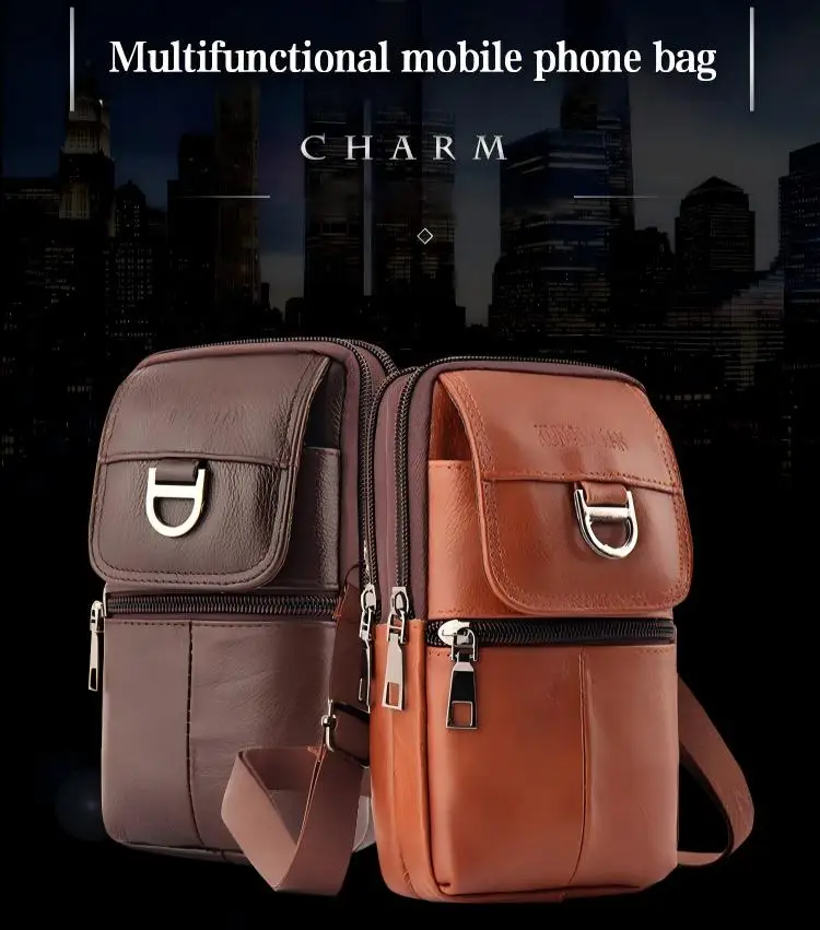 Herren-Leder-Gürteltasche - Große Kapazität Handy-Gürteltasche - Outdoor-Arbeitsrucksack, Sport-Wandertasche Tragbare Umhängetasche – Detail 1