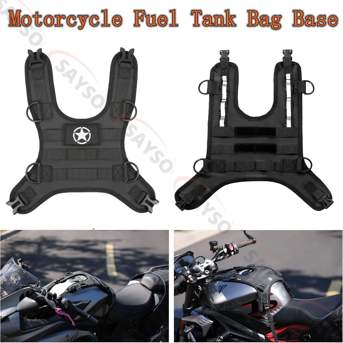 1x Motorcycle Fuel Tank Bag Base Vest Portable Motorbike Tank Bags Mounting Kit for Universal Off-road Motorcycle Fuel Tank Pack