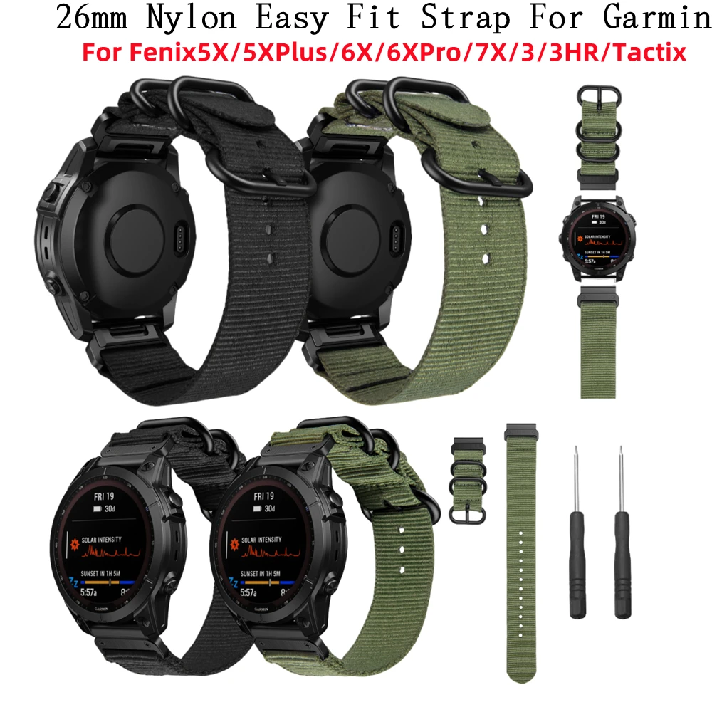 

26mm Quick Release Nylon Watch Band With Three Metal Buckle For Garmin Fenix5X 5XPlus 6X 6XPro 7X 3HR Ttactix Strap Bracelet