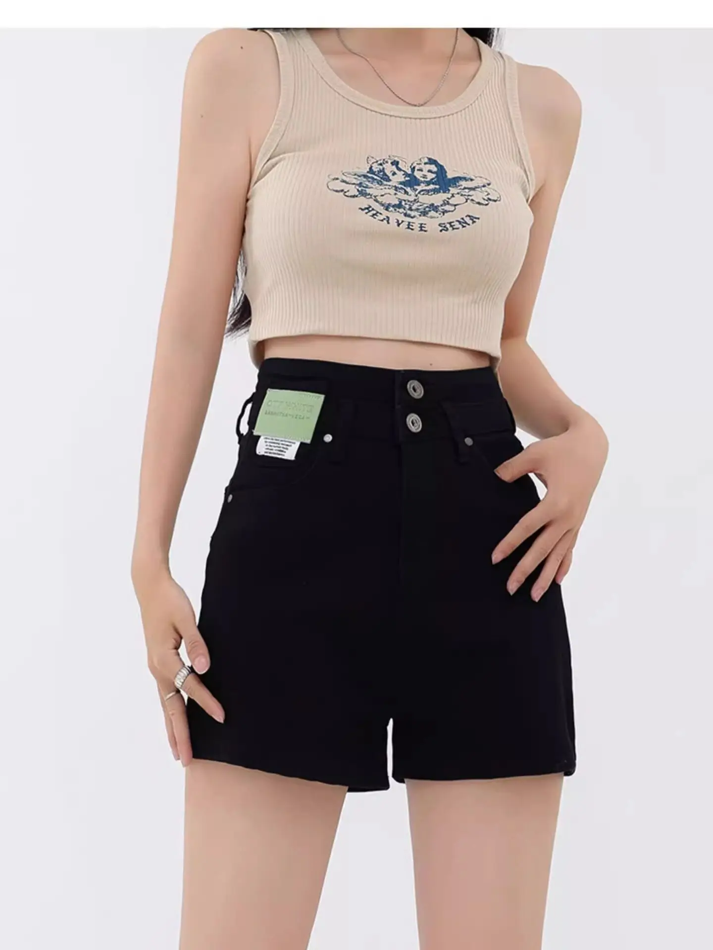 High Waist Elastic Denim Shorts Women's plus Size Summer New Style A-Line Slimming for Pear Shaped Body Breathable Casual Jeans