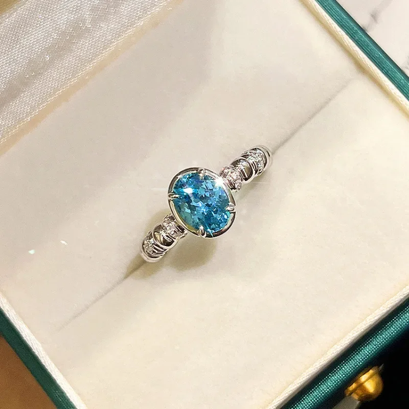 Cincin berlian Aquamarine elegan 100% asli 925 cincin pernikahan pertunangan perak murni untuk wanita perhiasan janji pengantin