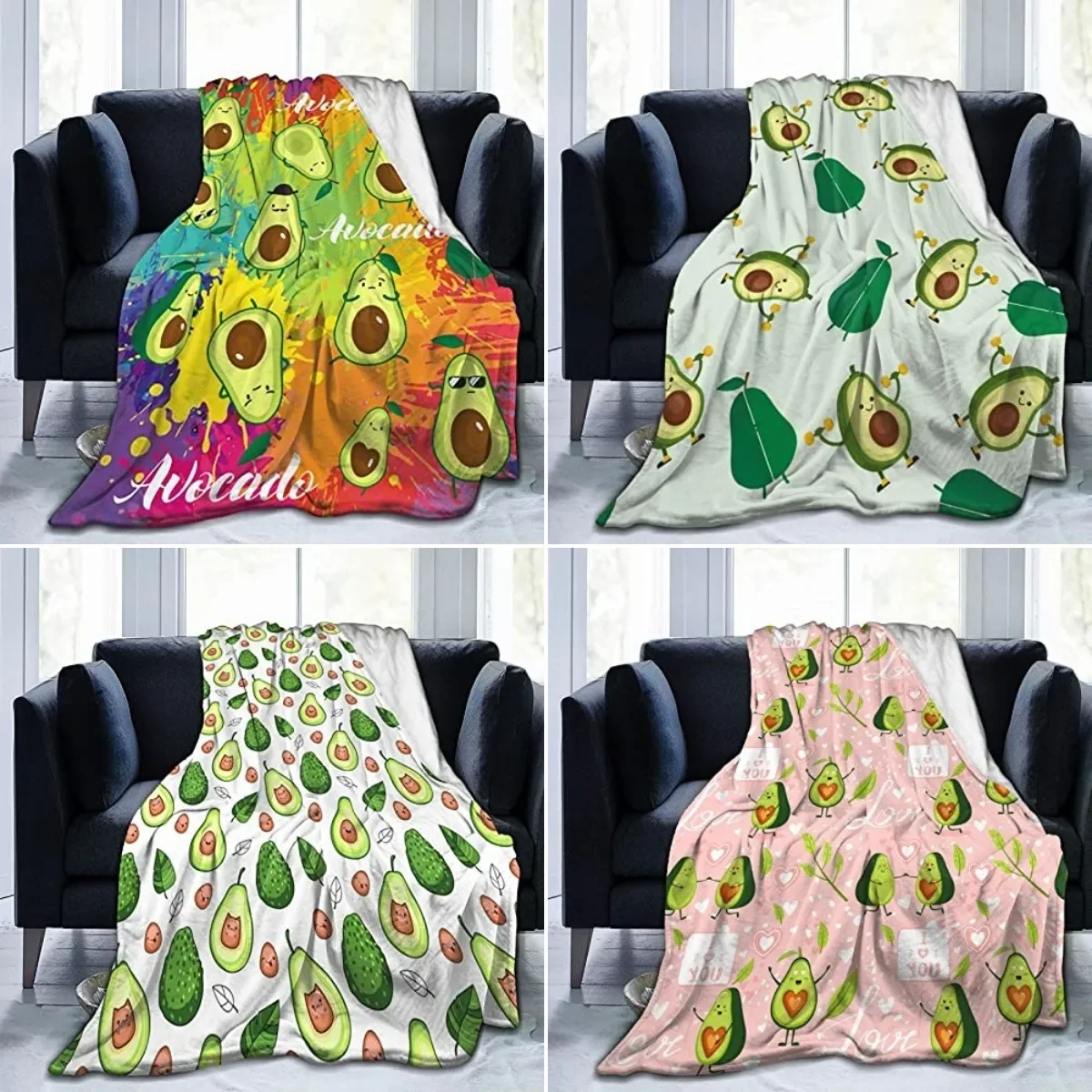Cute Avocado Funny Kawaii Fruit Blanket Soft Lightweight Throw Blankets Cozy Flannel Bed Throws for Sofa Couch Travel Room Decor