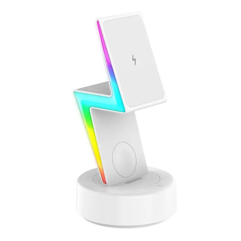 

24-Hour Delivery Magnetic Wireless Charging Stand For IOS Phones, Watches, Earphones - 3In1 Wireless 15W With RGB