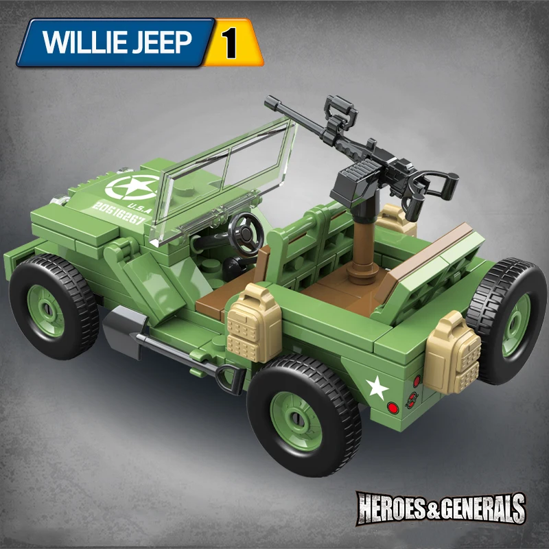 WWII Willis Jeep model vintage off-road car assembled building blocks boy 6-16 years old military hobby gift Hummer armored car