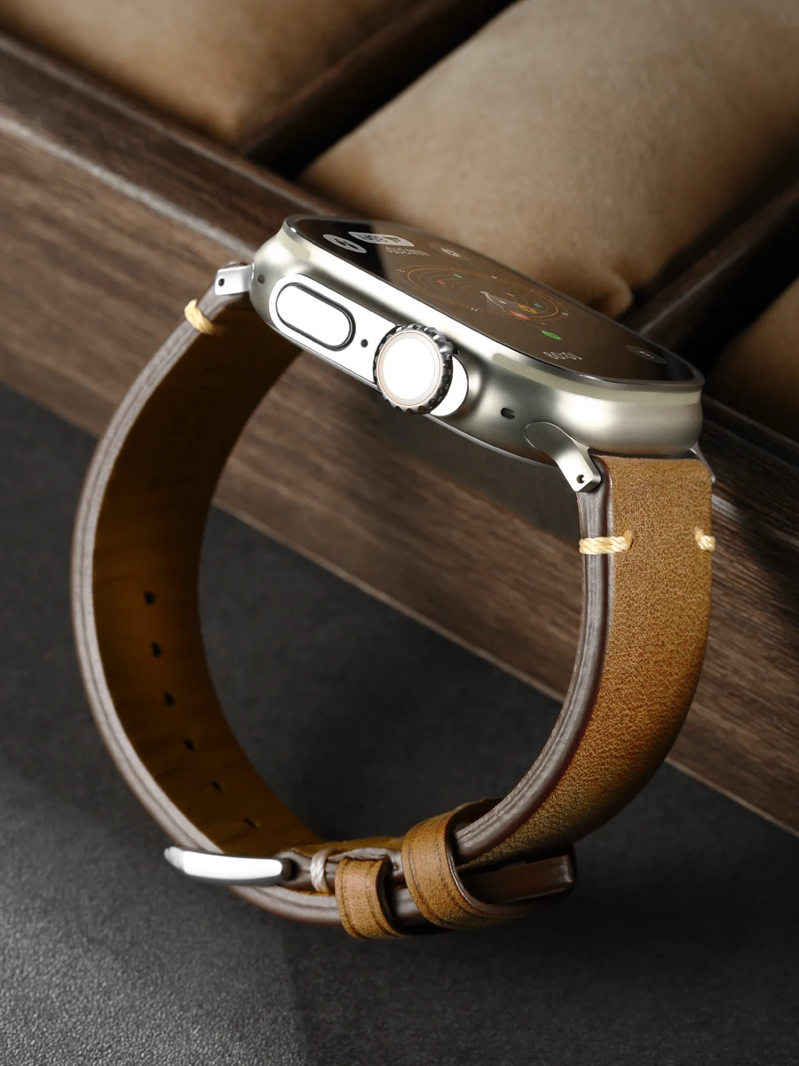 Vintage Leather Strap For Apple Watch, Ultra 49mm, Series 9, 8, 7, 6, SE, 45mm, 44mm, 41mm, 40mm, Accessories Watch Band