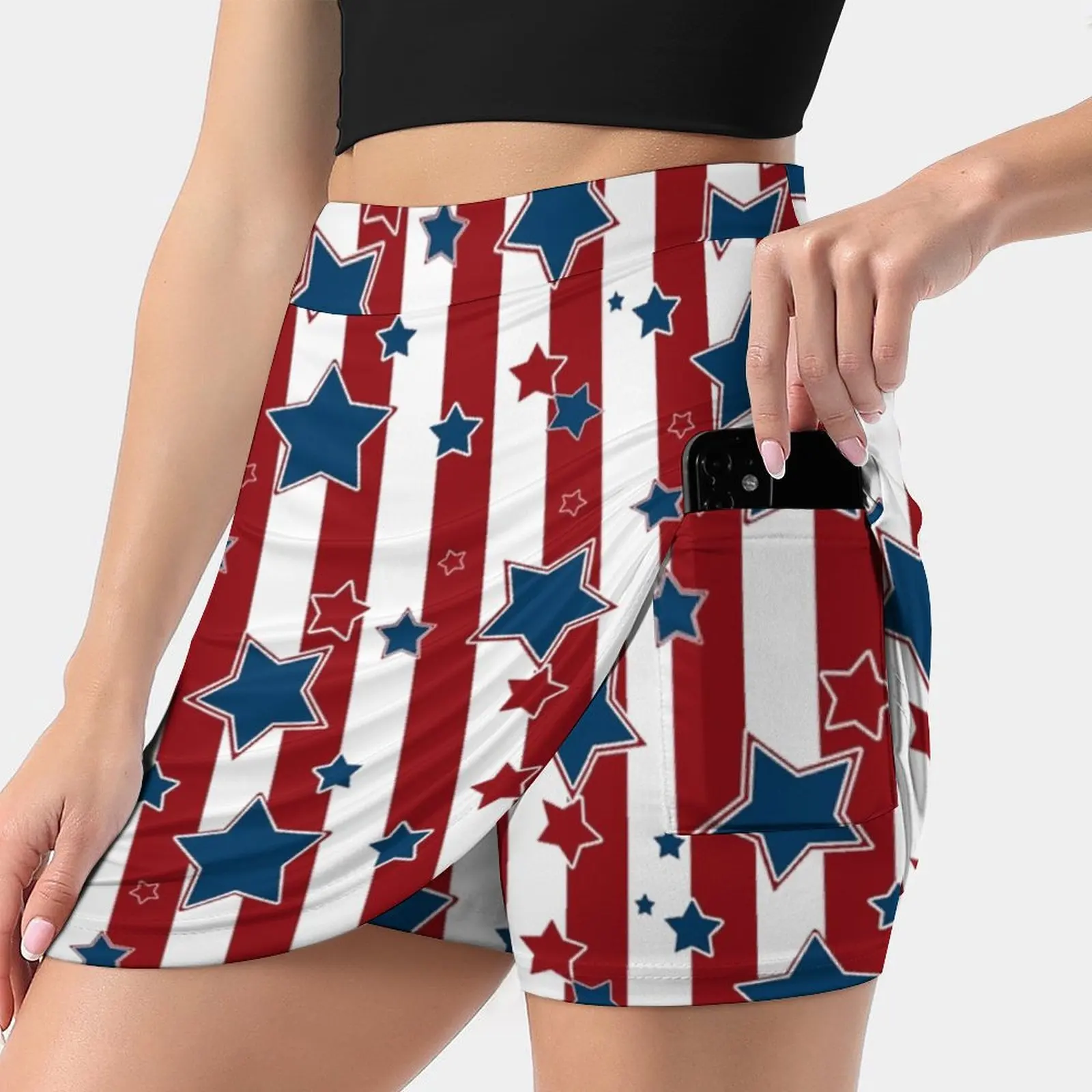 All Of The Stars. Patriotic. Design. Women's Fashion Sporting Skirt With Pockets Tennis Golf Running Skirts School Children