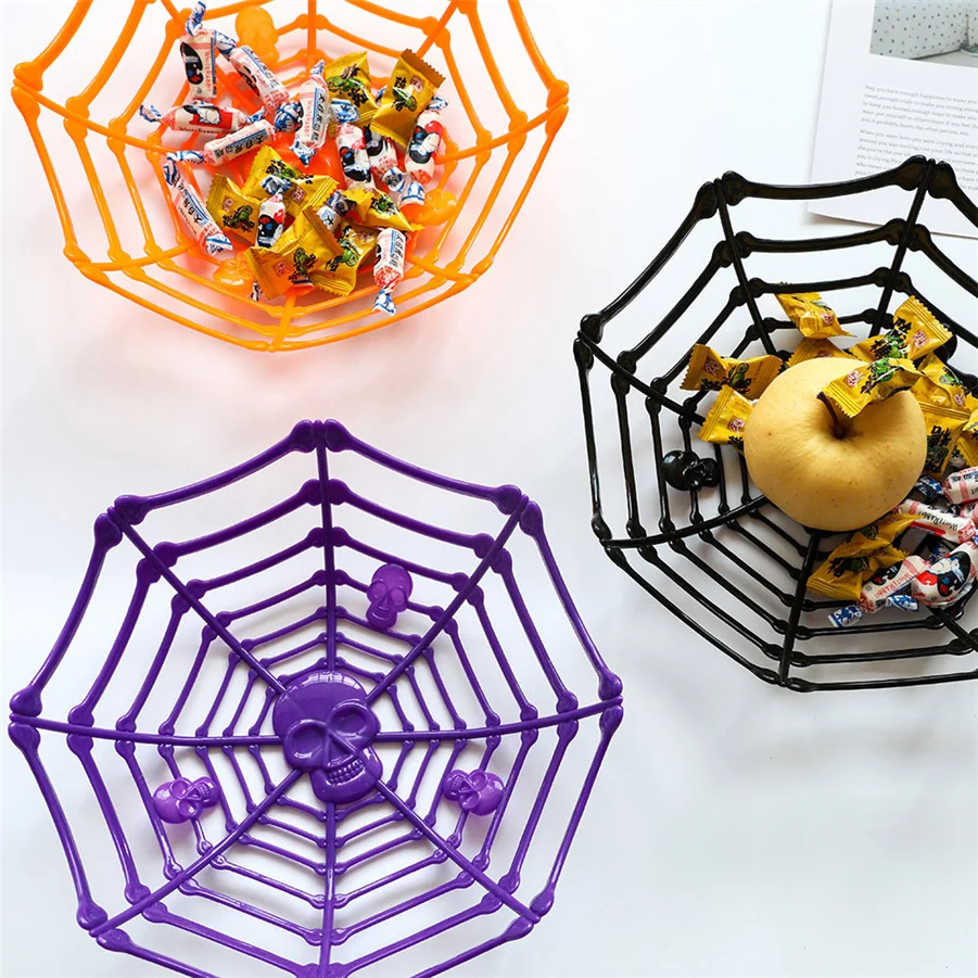 A Halloween Skull Fruit Basket Skull Spider Web Desktop Candy Storage Basket Fruit Plate Restaurant Bar Decoration