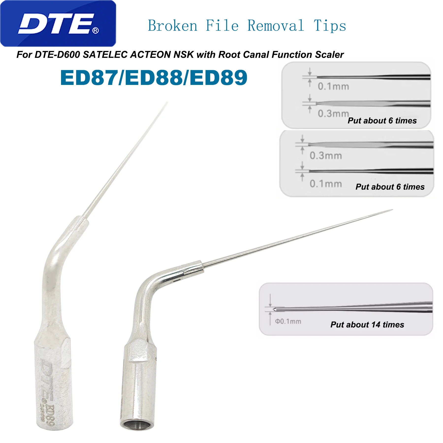 DTE Dental Ultrasonic Scaler Tips Broken File Removal Tips For D600 SATELEC ACTEON NSK with Root Canal Function Scaler