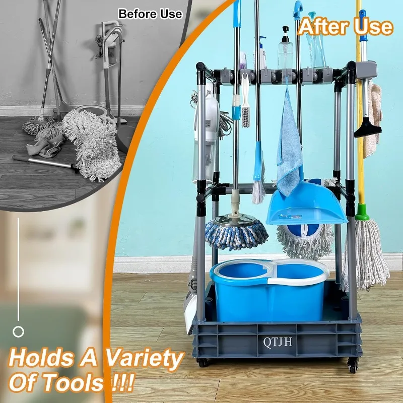 Floor-standing multifunctional cleaning tool storage box, which can store brooms, mops and cleaning supplies