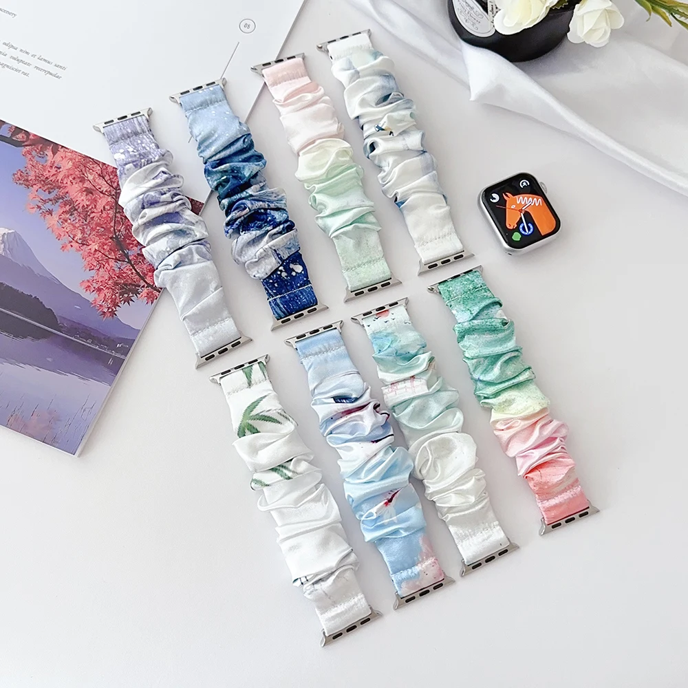 حزام Scrunchie لساعة Apple 38 مم 40 مم 41 مم 42 مم (iWatch 10) سوار حلقة مرن مطبوع لسلسلة iWatch 10/9/SE