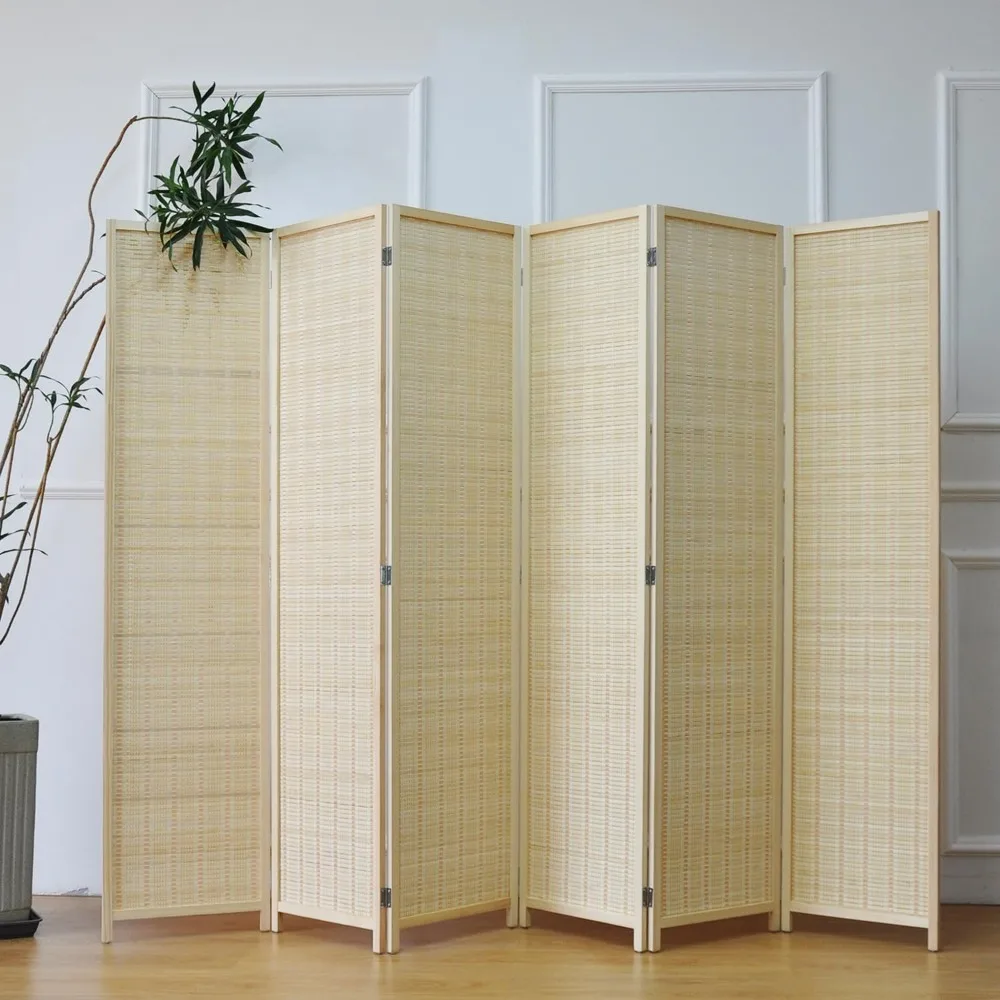 مقسم شاشة قابل للطي مكون من 6 ألواح من الخيزران، بيج، عالي 67 × 92.1 واسع لفصل الغرفة #2