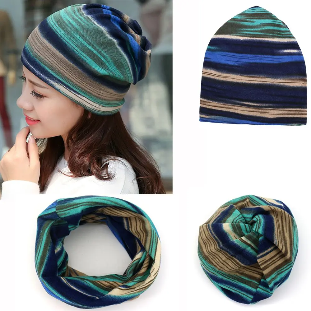 Keep warm Hedging cap Multifunction Casual Hat Turban hat Stripe Print