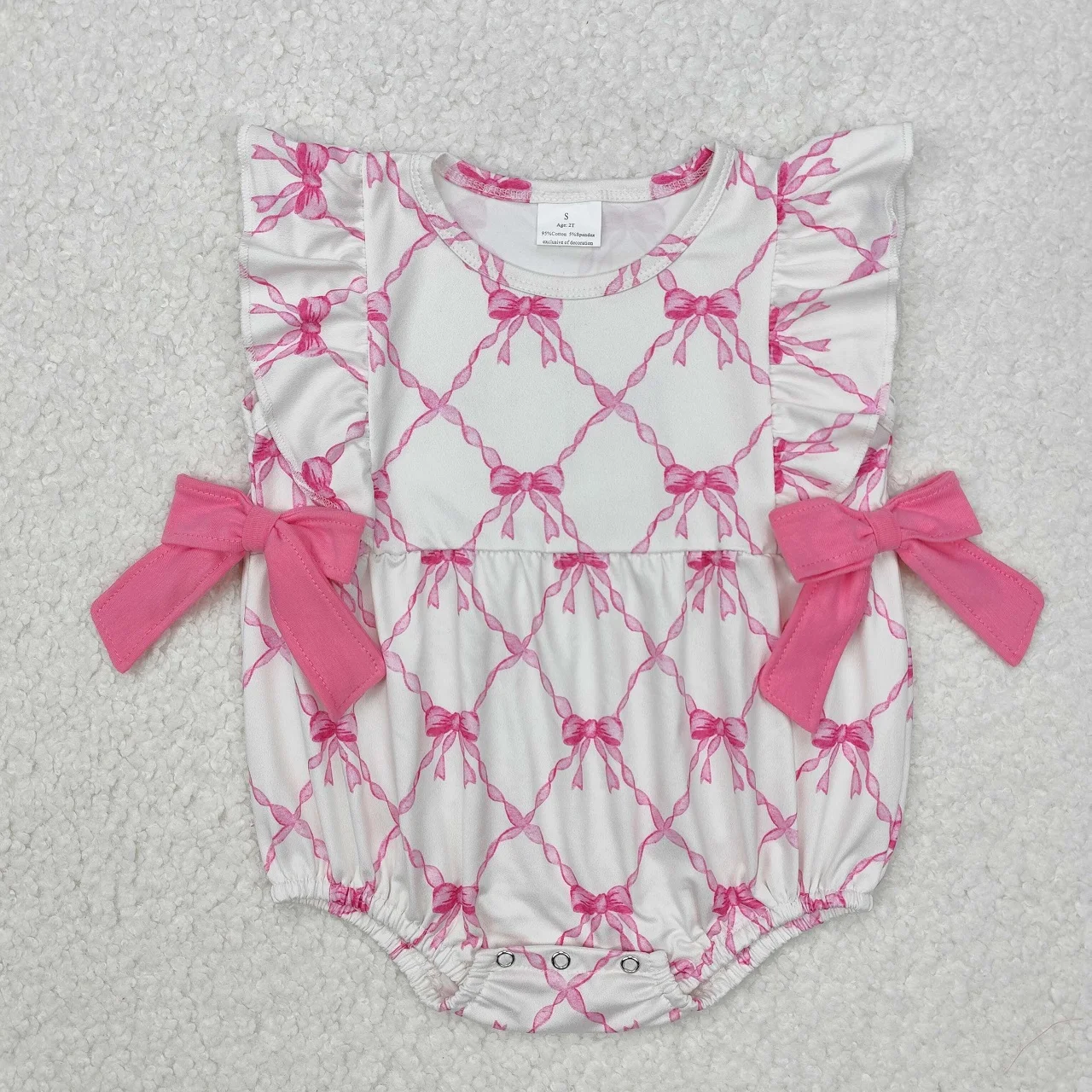 Wholesale Children Short Sleeves Bows Ruffle Romper Baby Girl Kids Bodysuit Toddler Newborn Bubble Jumpsuit Summer Clothing