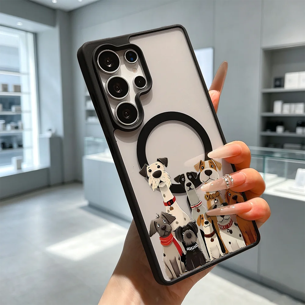 Cartoon Dogs Group Magnetic Clear Phone Case For Samsung Galaxy S26 S25 S24 S23 S22 Ultra FE A17 A37 A57 Shockproof Cover