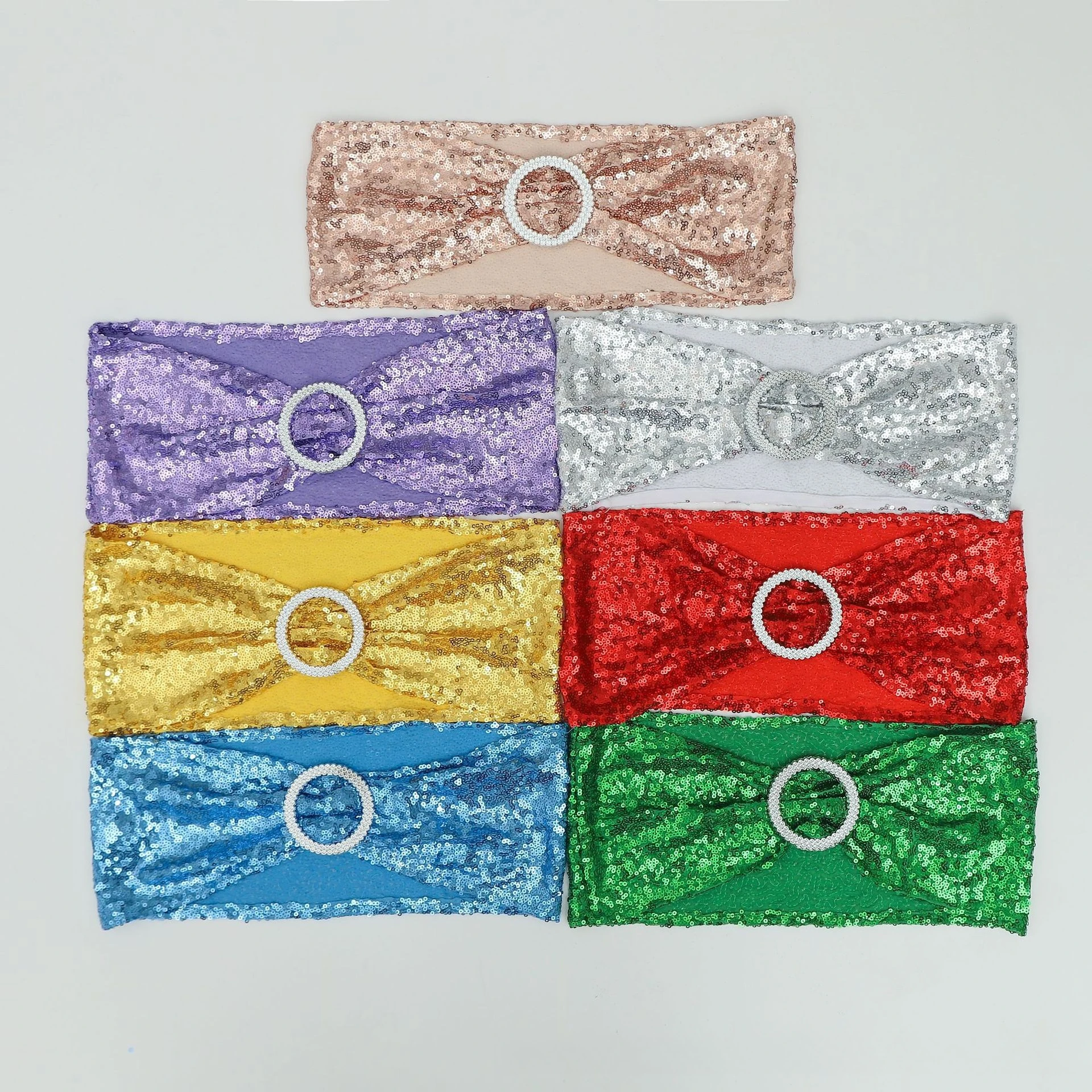 Glitter Sequin Chair Sashes With Rhinestone Buckle Elastic Chair Bands For Wedding Banquet Hotel Party Chair Decoration