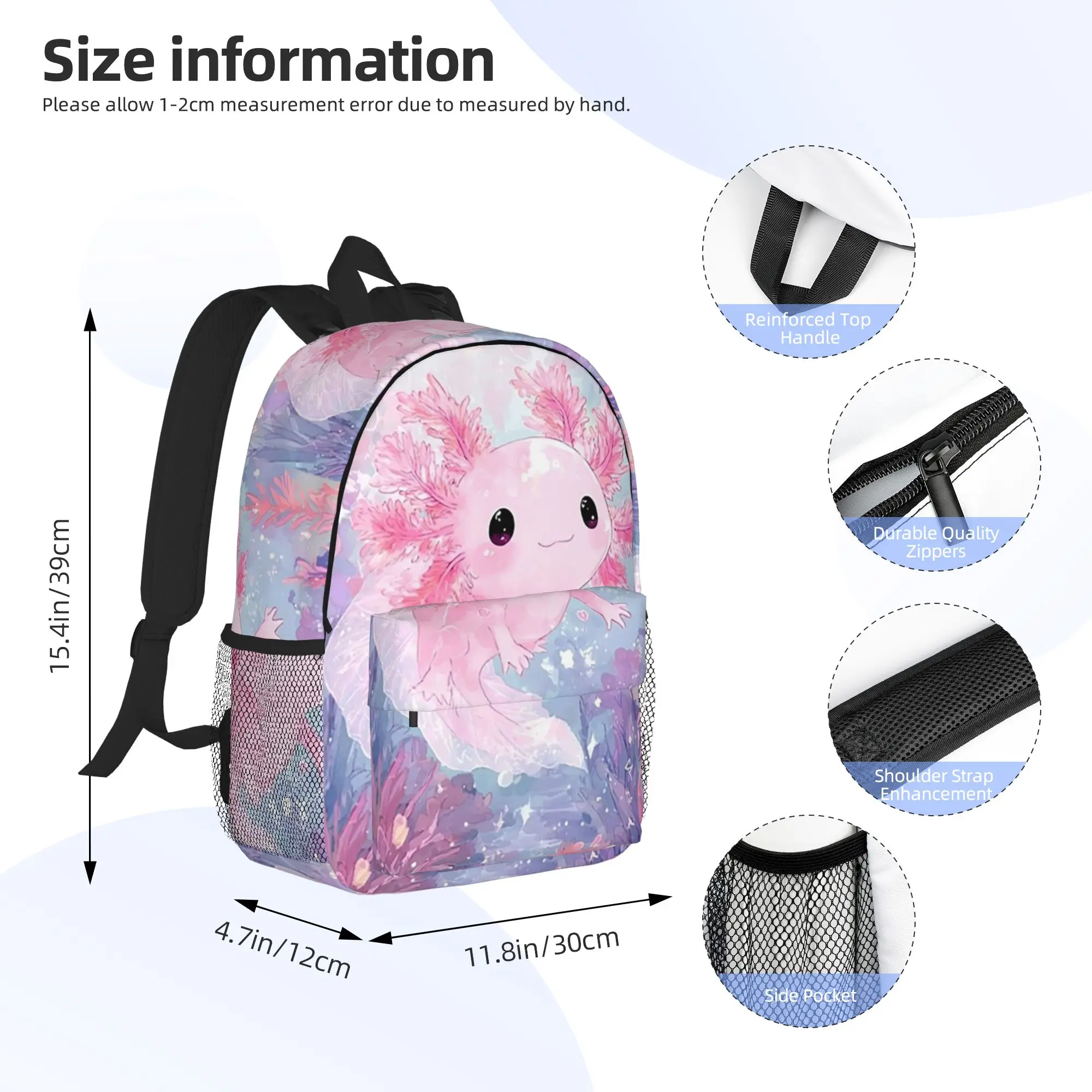 Cute Cartoon Axolotl In Coral Reef  Backpack Hot Sale Daypack Boys Girls BookBag Shoulder Bags for Men Women School Bag