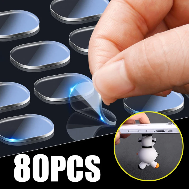 80Pcs Blind Doos Poppen Transparante Nanoglue Pop Anti-Val Base Vaste Stickers Multifunctionele Naadloze Dubbele Kleefband lijmen