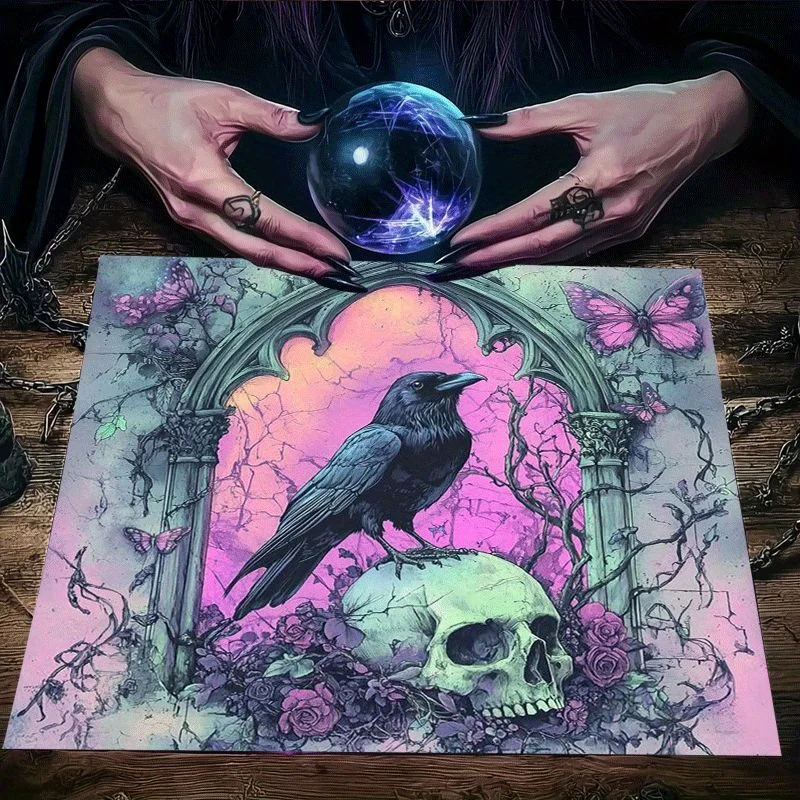 Gothic Raven Skull Art Tapestry Bohemian Witchy Aesthetic Dark Academia Wall Decor Print