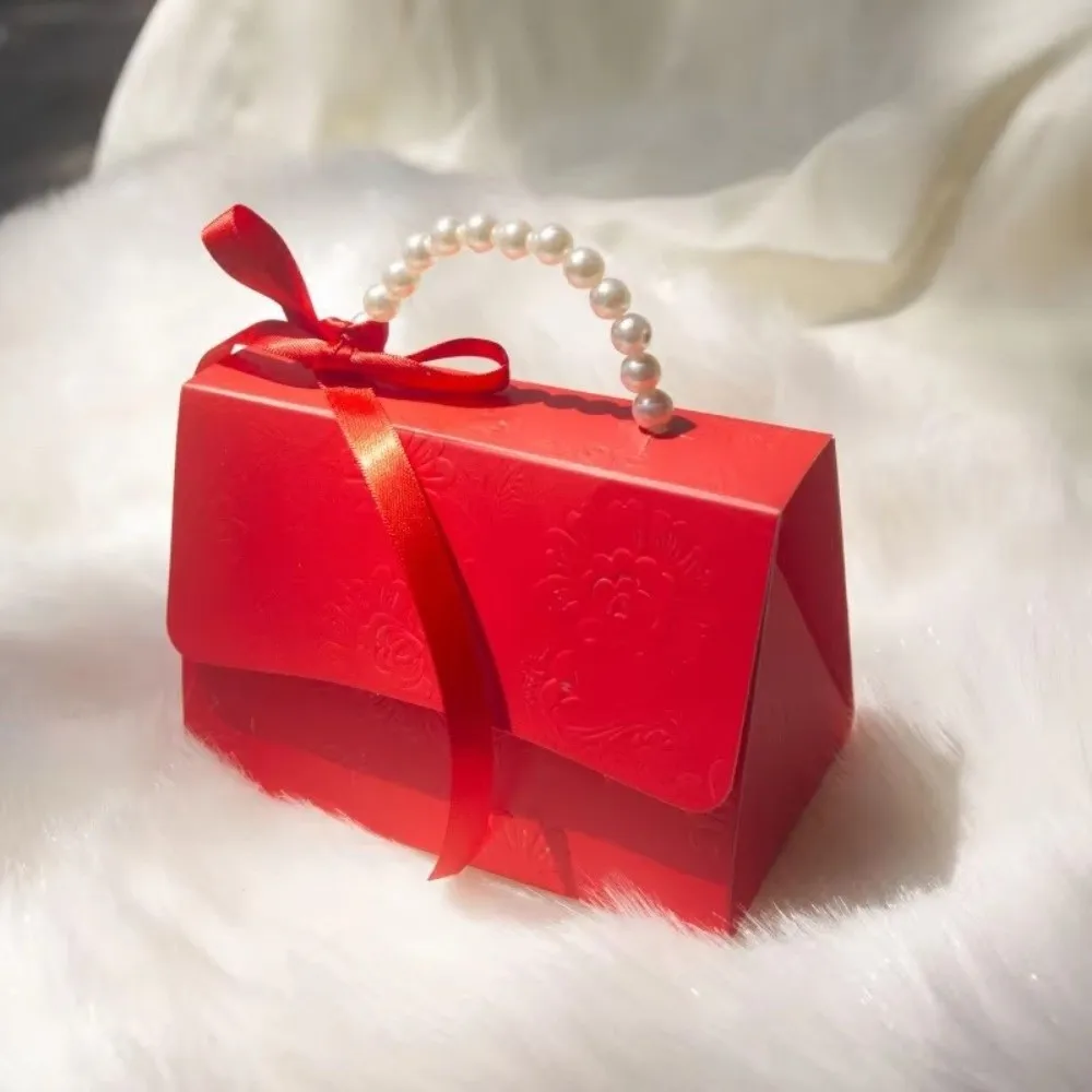 Creative Paper Handheld Candy Box Mini Printing Flower Gift Set Box Pearl Chain Packaging Box Wedding Favors Party Decor