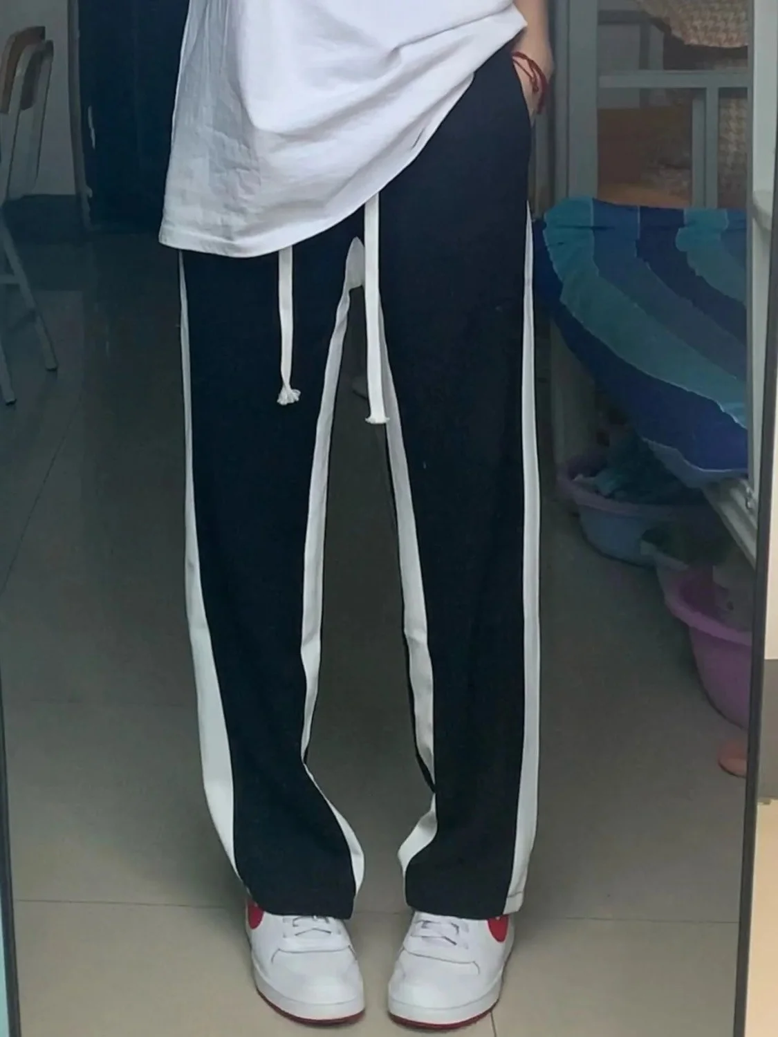 

plus Size Women's Striped Wide Leg Pants High Waist Straight Cut Slimming Spor Casual Long Trousers Trendy Spring Autumn