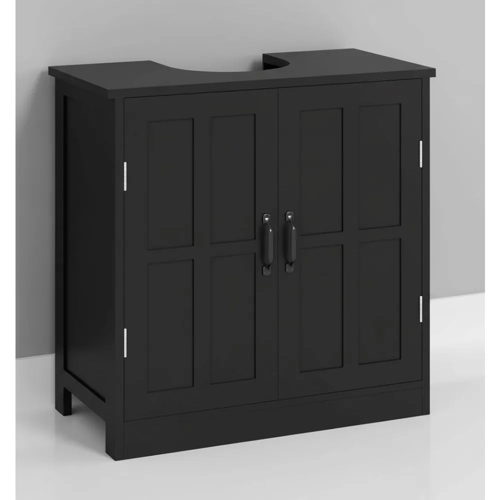 

U-образный шкаф для хранения под раковиной с 2-мя дверцами и регулируемой полкой, органайзер для туалетного столика для небольших помещений, черный