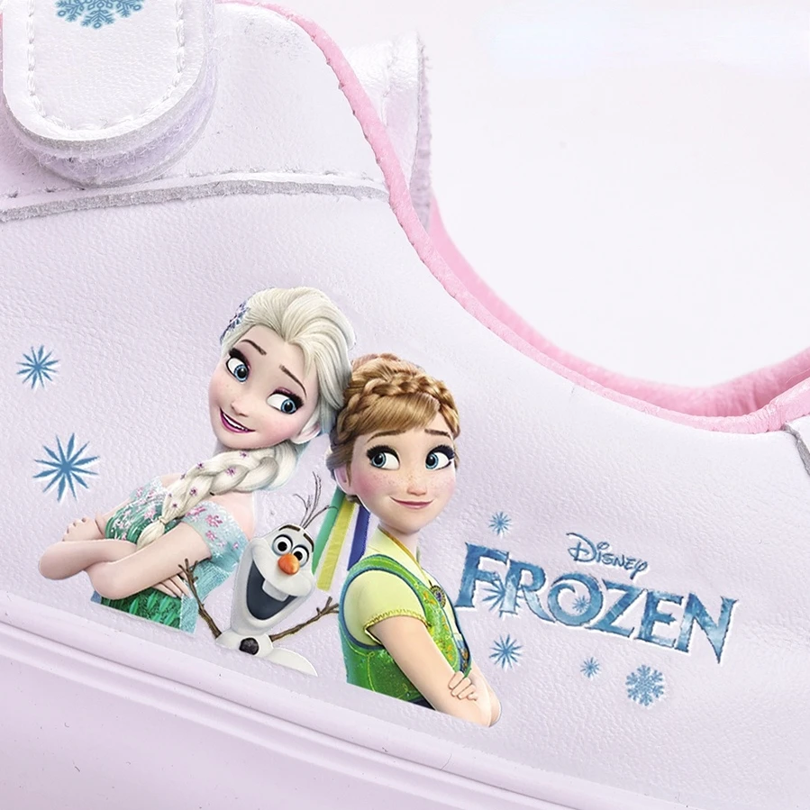 Disney Girls Frozen Princess White PU Leather Bow White Casual Shoes Non-slip Soft Bottom Sports Casual Shoes For Girl Size 23-3