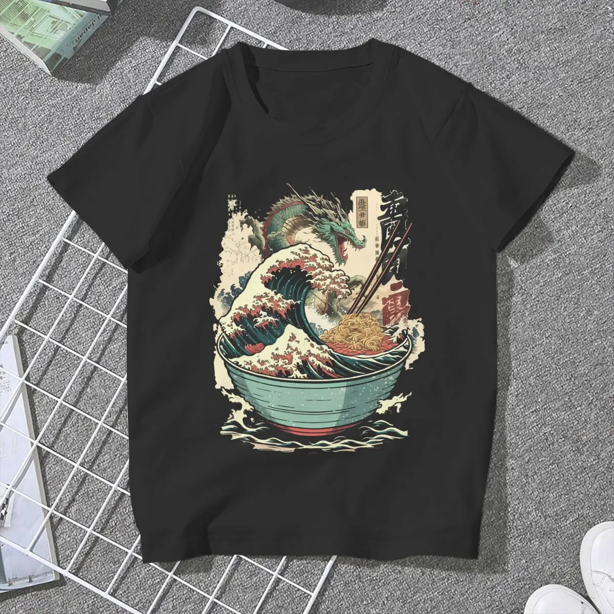 Vintage Dragon T-Shirt for Women Round Neck T Shirts The Great Ramen Off Kanagawa Short Sleeve Tees Printing Tops