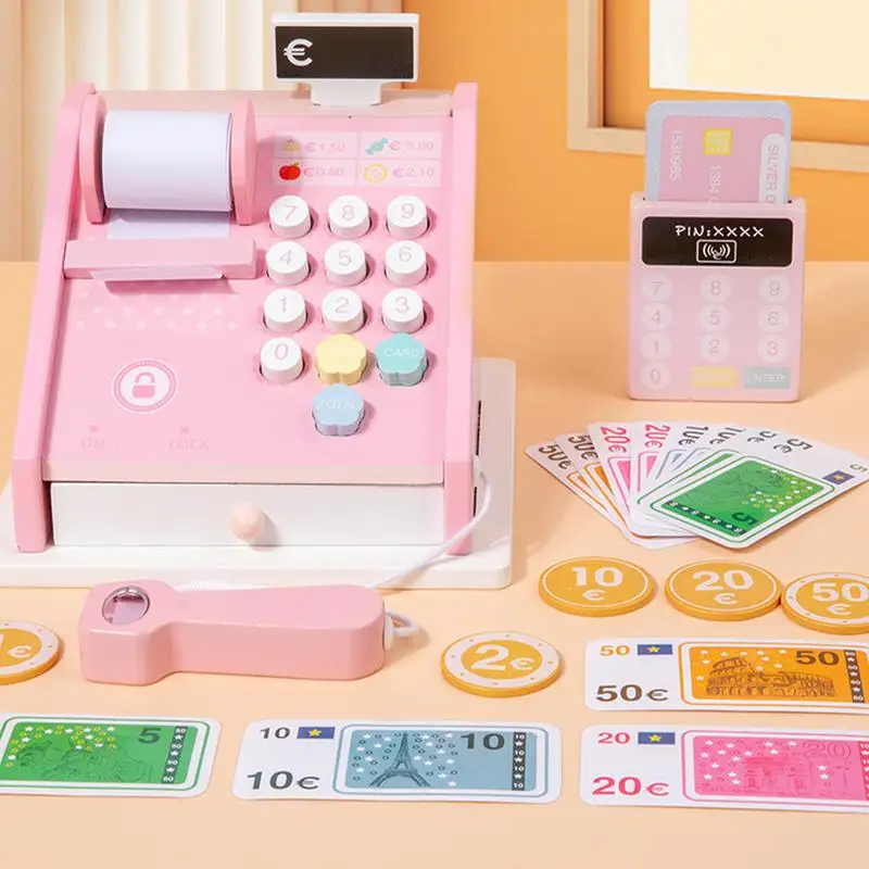 Cash Register Toy Pretend Play Money Counting Toys For Kids Colorful Strong Cashier Toy With Scanner And Credit Card For