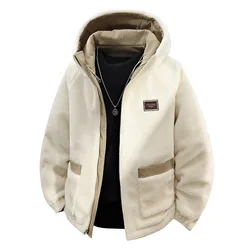 Hip Hop Winter Lamb Fleece Hooded Jacket Streetwear Men Women Harajuku Reversible Cotton Jackets Casual Zipper Thick Warm Coat
