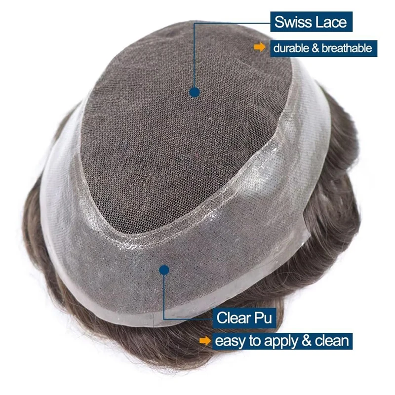 Men's Capillary Prothesis Lace PU Toupee Men Wigs For Men Wig Soft Male Hair Prosthesis 100% Human Hair System Natural Hairpiece