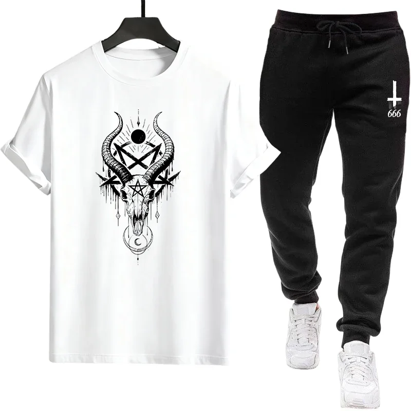 الشيطان قميص مطبوع Sweatpants الرجال الشارع الشهير نمط غير رسمي الربيع الصيف المنزل في الهواء الطلق الراحة صالح الملابس الذكور تي شيرت Co-ords #2