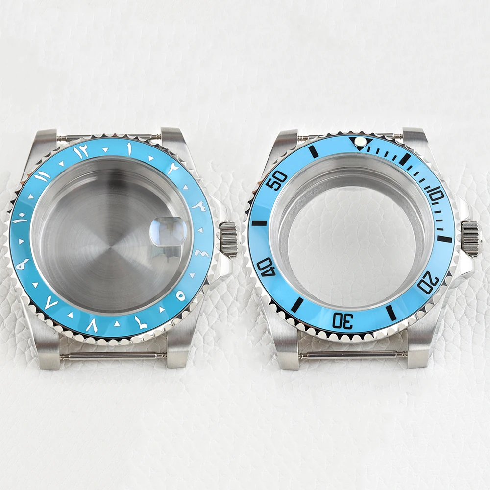 

40mm NH35 Watch Case Ice Blue Ceramic Bezel Sapphire Glass Stainless Steel for GMT SUB 28.5mm Dial NH34 NH35 NH36 NH38 Movement