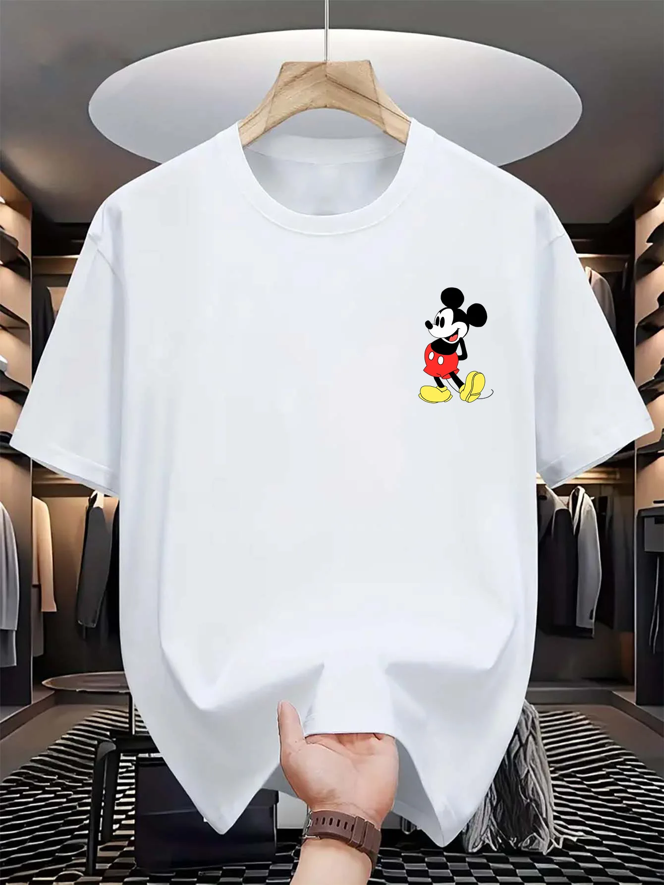 

Мужская и женская повседневная футболка из чистого хлопка Disney, простая черная праздничная одежда с короткими рукавами и рисунком Микки