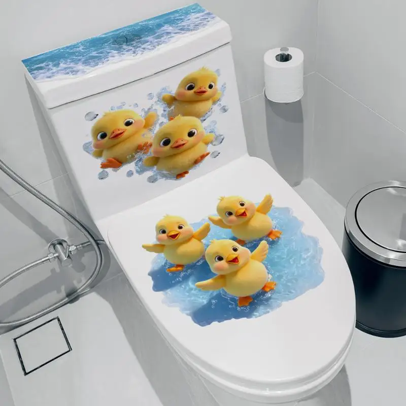 Cartoon Playing Water Duck Toilet Sticker Self-Adhesive Beautify Home Bathroom Decoration