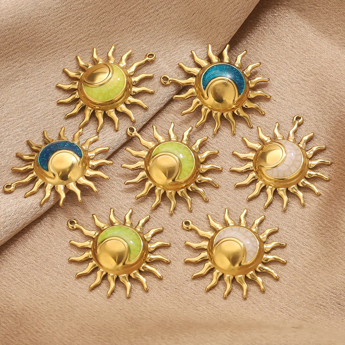 2 قطعة المينا نمط البوهيمي الشمس قلادة على شكل قمر الفولاذ المقاوم للصدأ موصل DIY بها بنفسك اليدوية المرأة قلادة المجوهرات #4