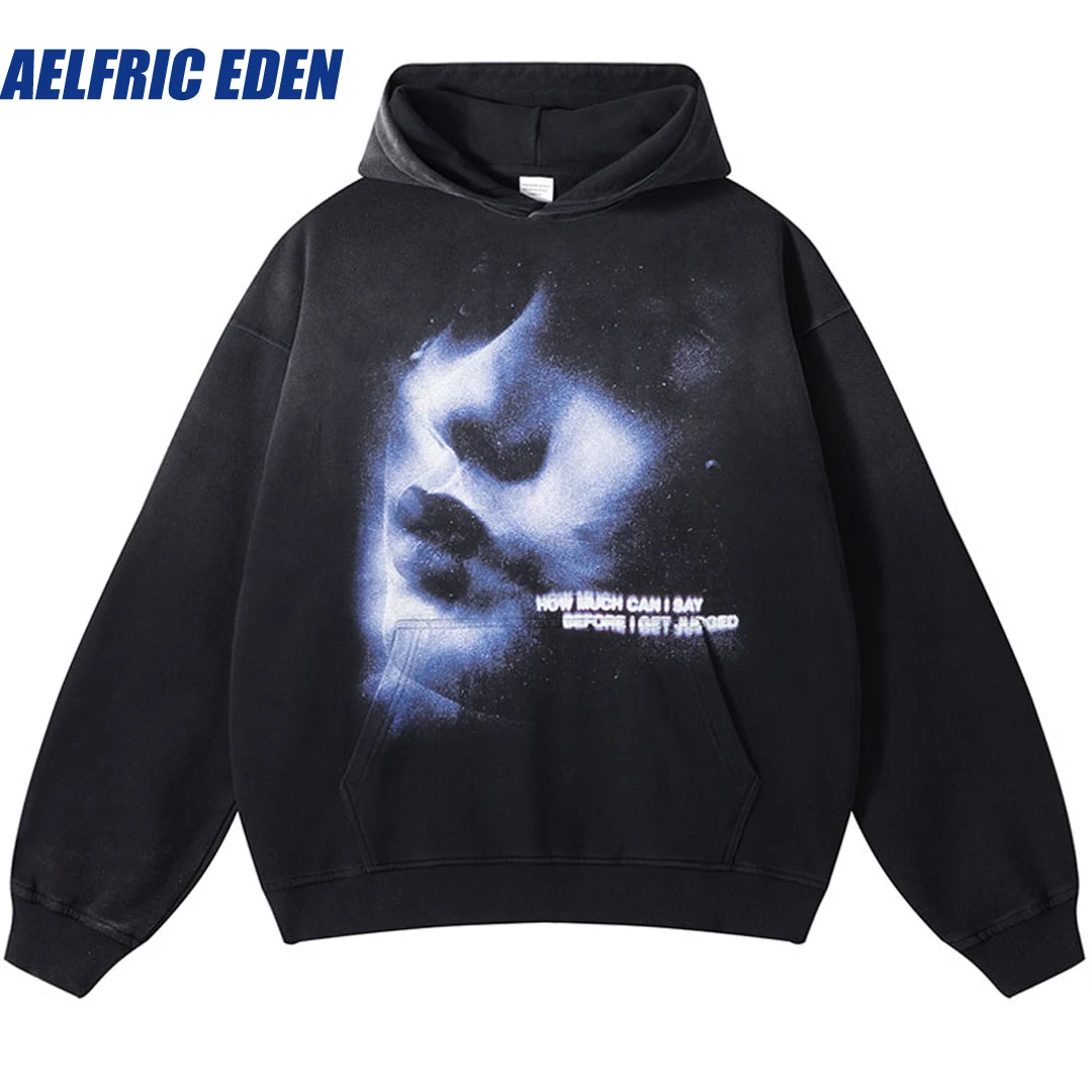 

Aelfric Eden Graphic Print Vintage Hoodie Hip Hop Sweatshirt Streetwear Fashion Punk Goth Washed Pullover Harajuku Loose Hoodies