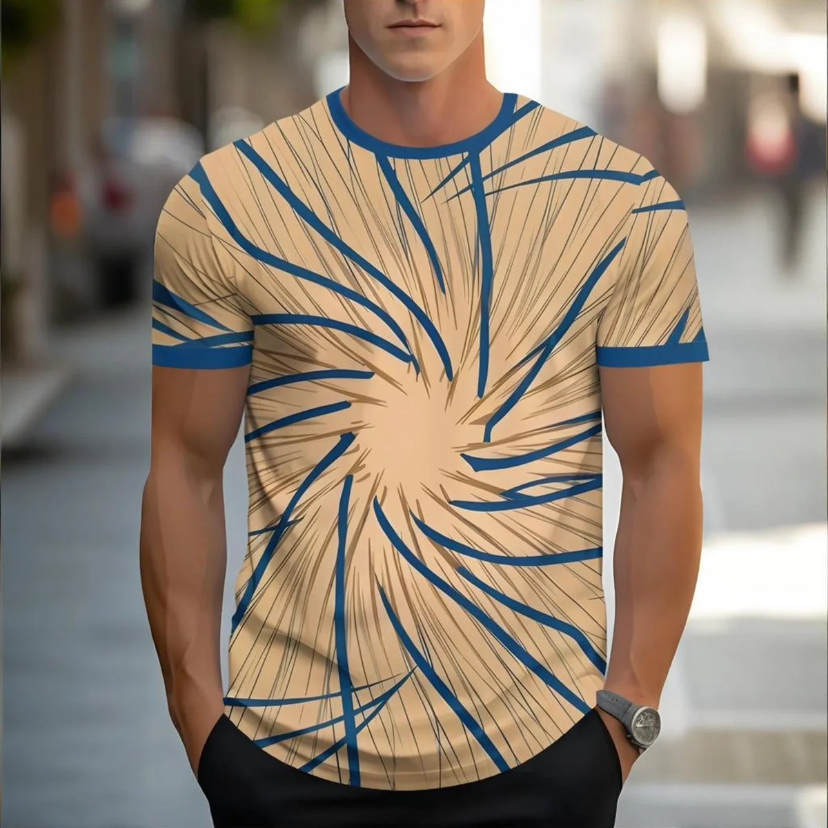 

2025 new men's breathable novel T-shirt casual round neck 3D short sleeved men's top