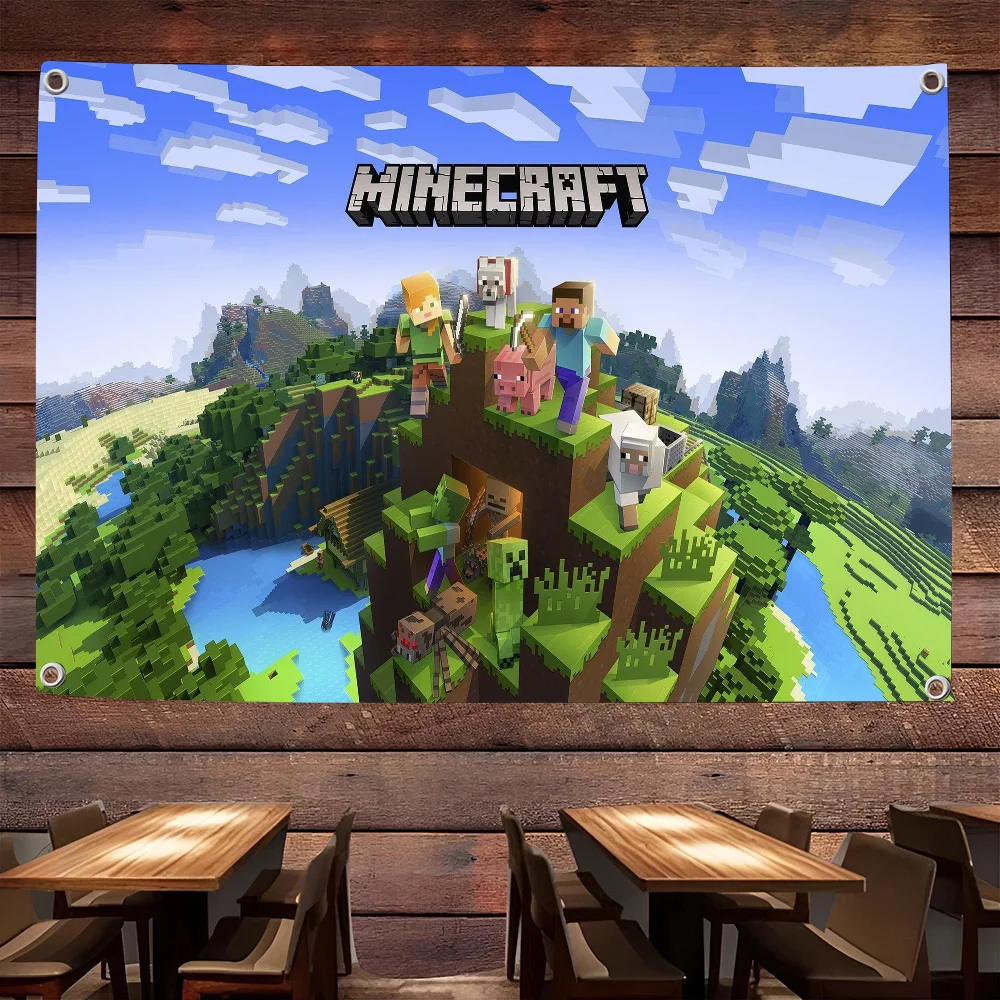 1PC M-Minecraft Flag Workshop Flags Room Decor Flag Outdoor Decorations Flags For Rooms Four Hole Flag