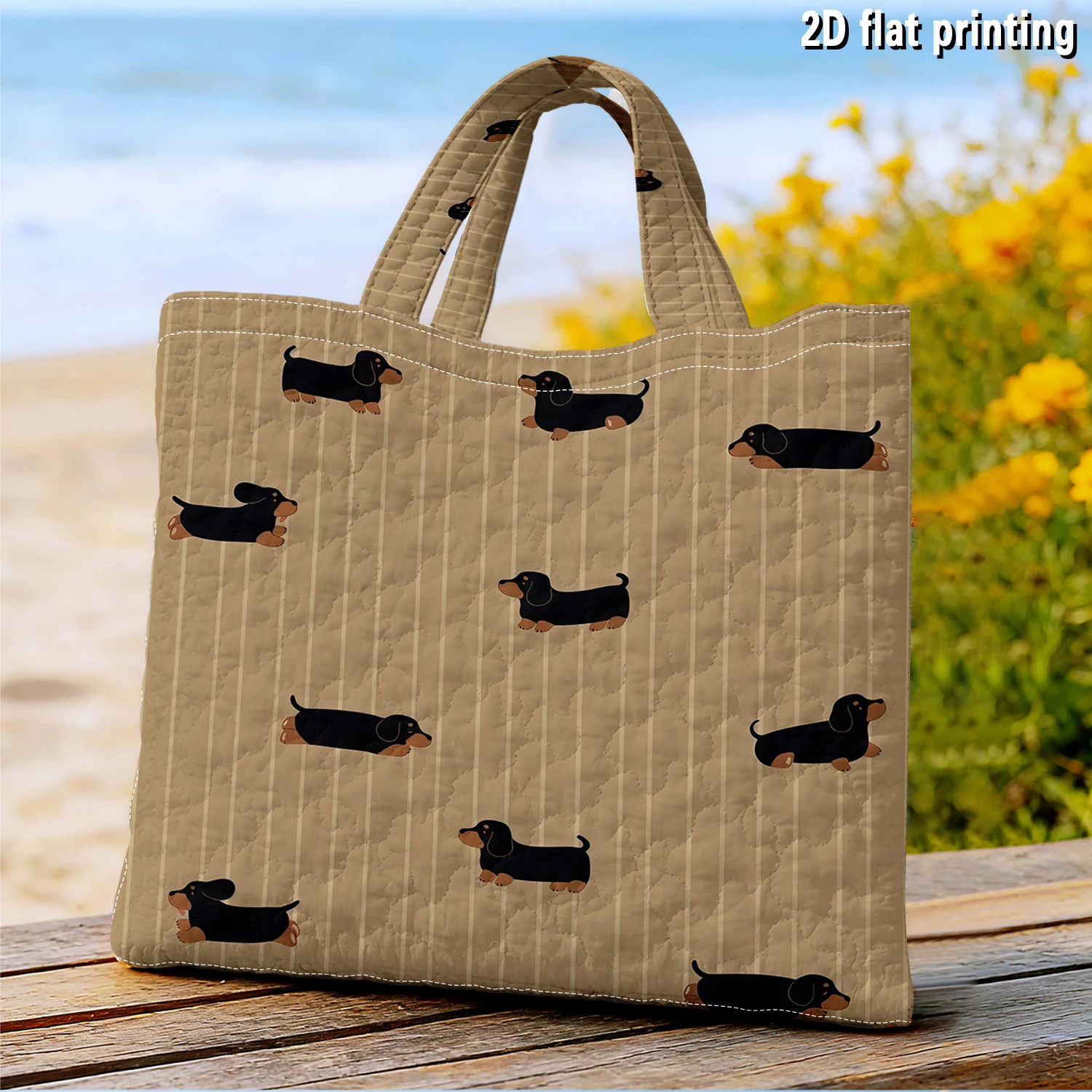 Dachshund Stripe March Large Capacity Canvas Shoulder Bag Dual Side Print Tote Bag Daily Shopping Bag Fashion Gift Handbag