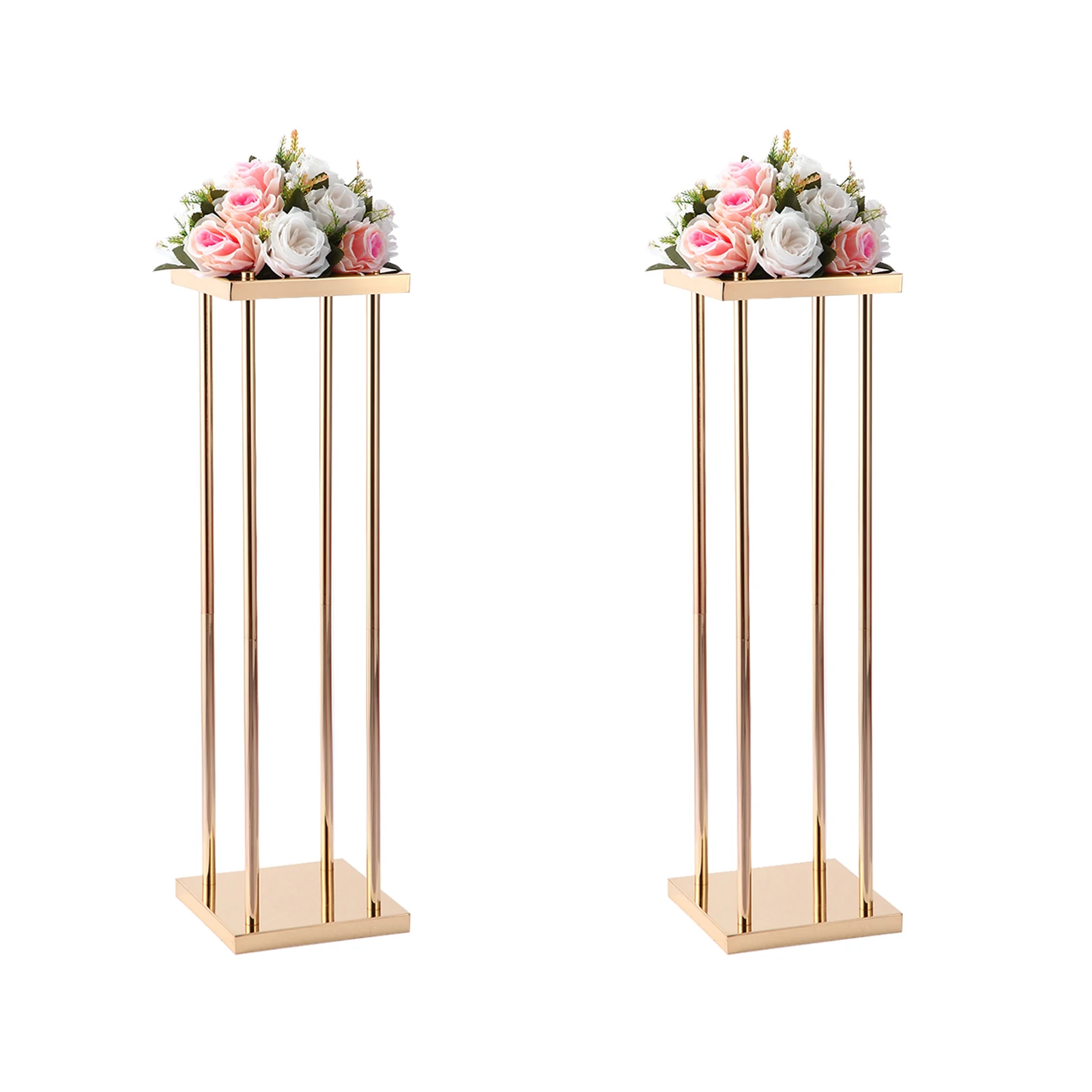 

31.5Inches Gold Wedding Flower Stand Vase Column 2Pcs Metal Flower Arrangement for Wedding Party Dinner Centerpiece