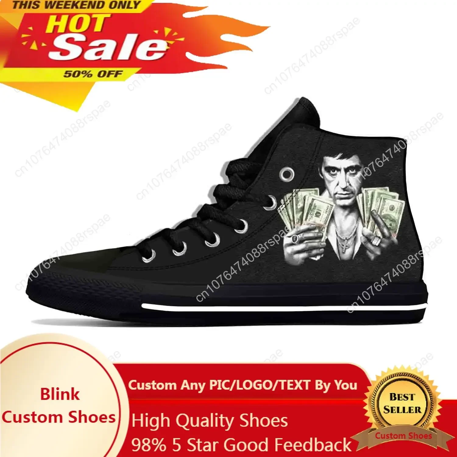 

Scarface Tony Montana Movie Anime Cartoon Fashion Casual Cloth Shoes High Top Lightweight Breathable 3D Print Men Women Sneakers