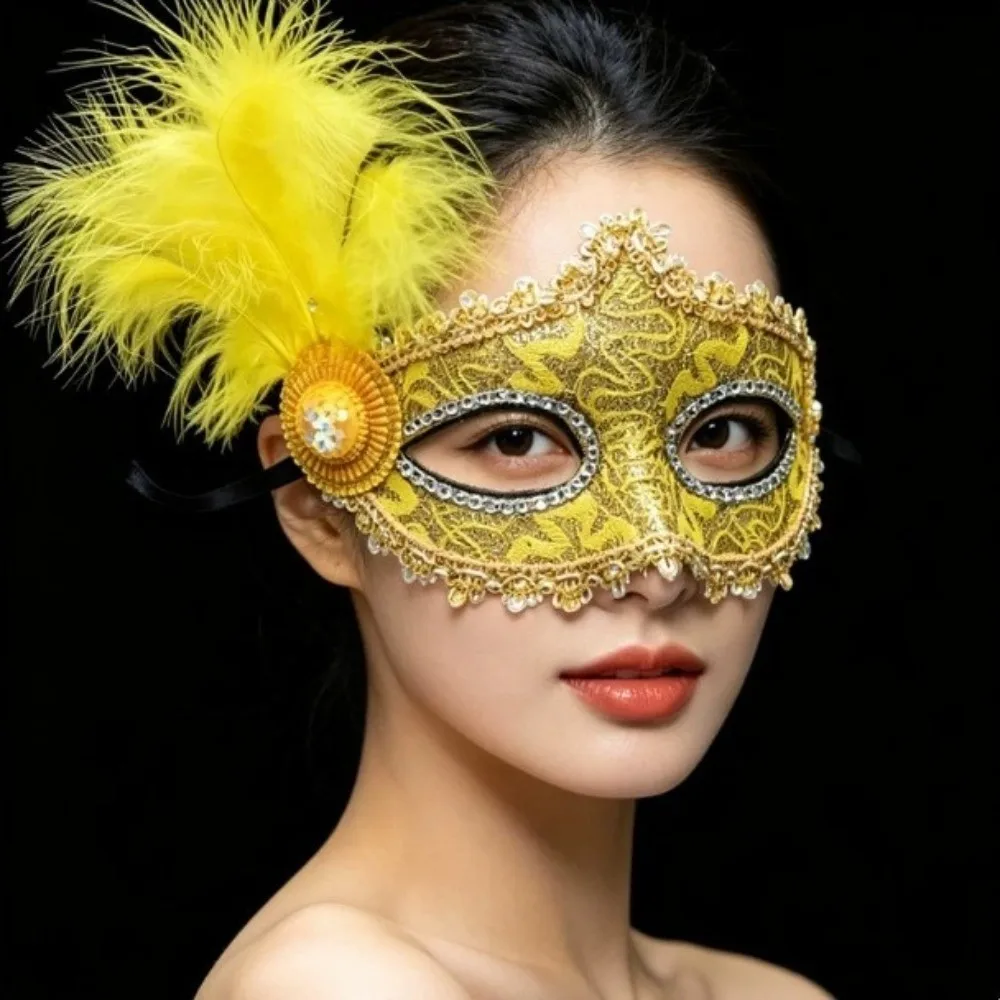 Funny Multicolor Half-Face Mask Seductive Style Lace Masquerade Ball Mask Cosplay Fancy Prom Feather Mask Costume Party