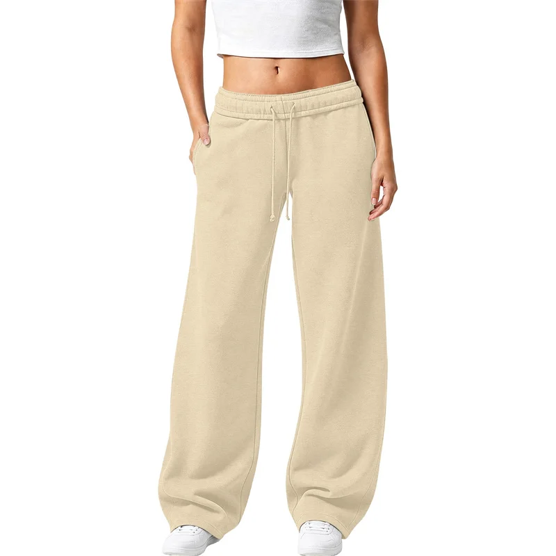 NEUE einfarbige Damen-Sweatpants, lässig und bequem, Damen-Hose mit Kordelzug, gerade geschnitten, lockere, lässige Hose mit Kordelzug, weites Bein – Detail 13