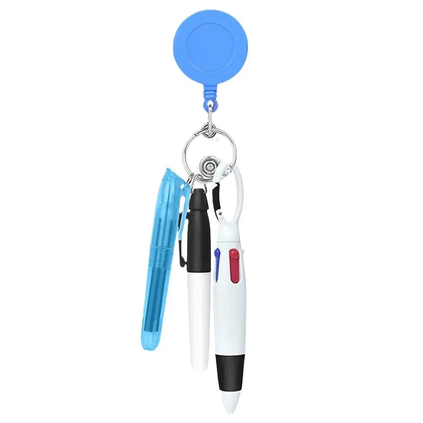 Hot Selling Nurse Pen Set with Scalable Buckle Reel Easy To Pull for ID Badge Clip Nurse\'s Day Gift Ballpoint Highlighter Pens