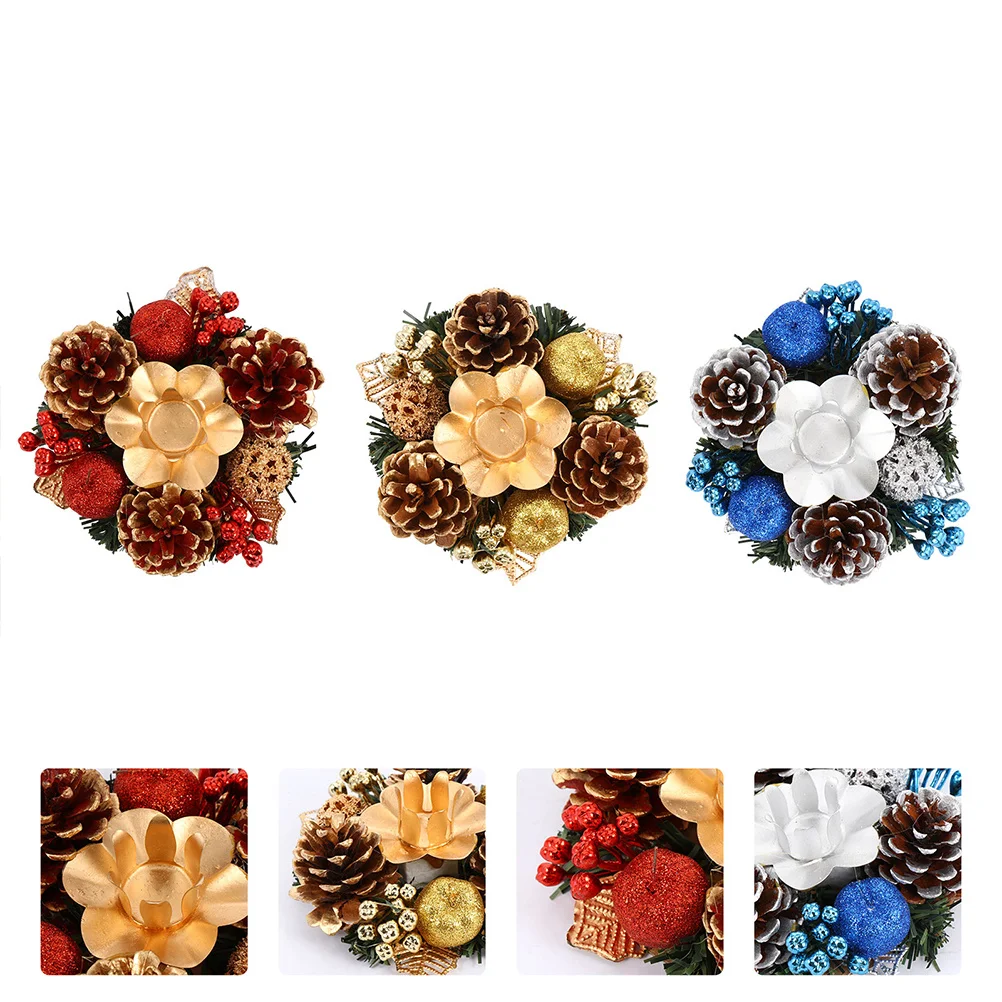 

3Pcs Xmas Candleholder Simple Design Exquisite Colorful Cup for Home Decoration Dining Table Party Use Stand