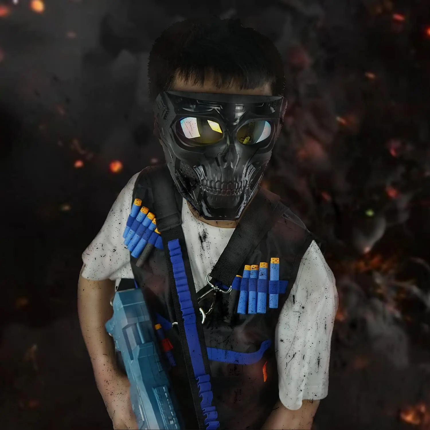 ปืนของเล่นกระสุนอ่อนสายคล้องไหล่คลิปปรับได้ Charger ลูกดอกกระสุนเข็มขัดสําหรับ Nerf Blasters สีฟ้าสีดํา