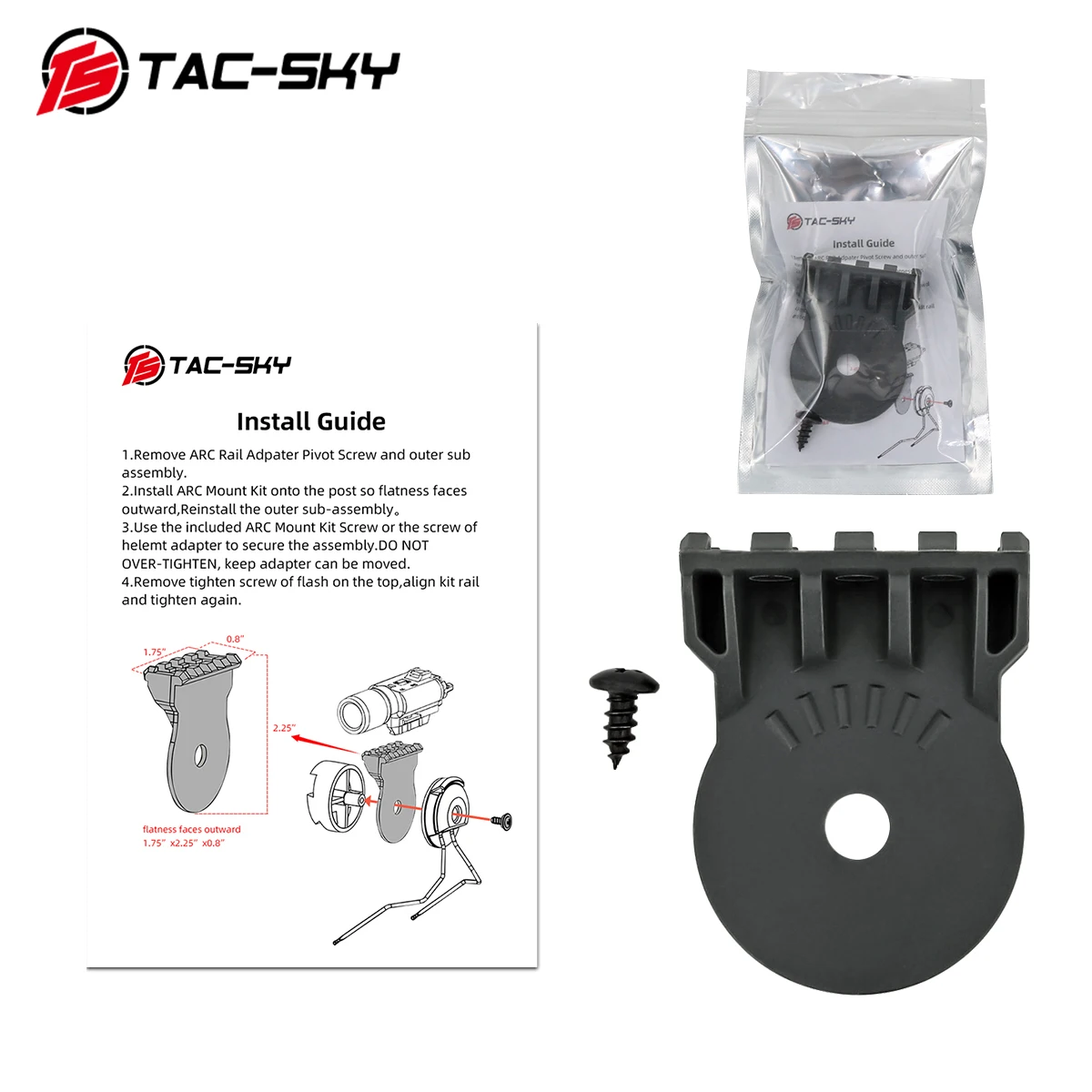 Ts TAC-SKY lanterna tática cabeça montar capacete de ação rápida núcleo arco adaptador ferroviário para airsoft esporte capacete montagem cinza